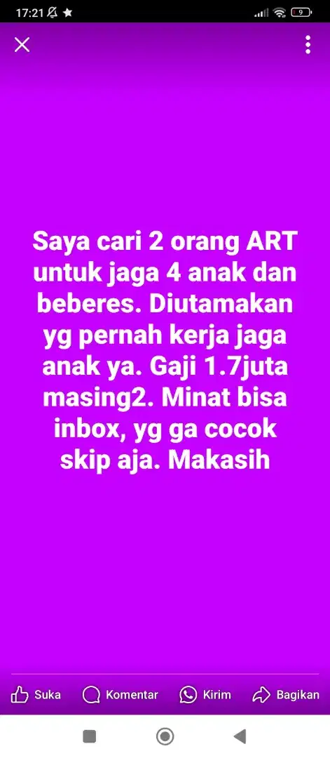 Dibutuhkan ART 2 orang