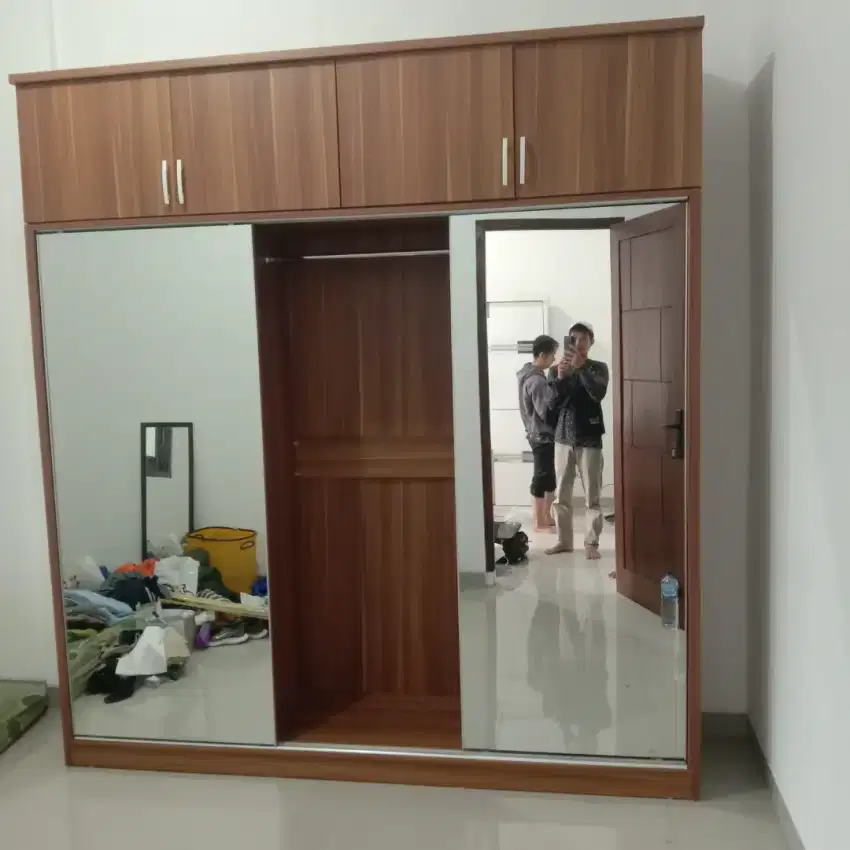 Lemari pakaian pintu 3 full cermin kabinet
