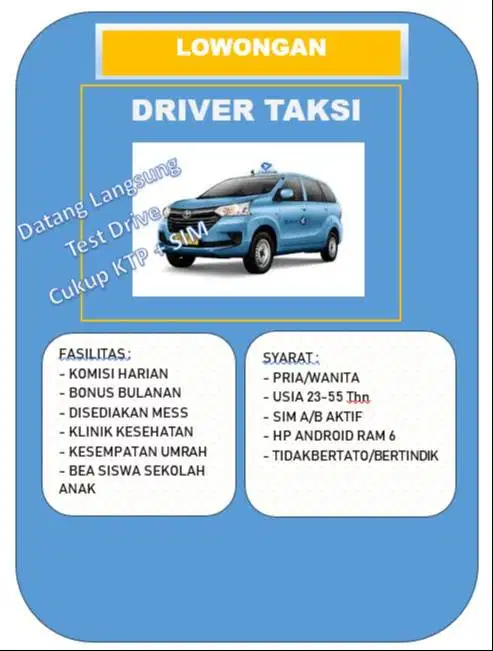 LOWONGAN PENGEMUDI TAKSI BLUE BIRD POOL KELAPA GADING