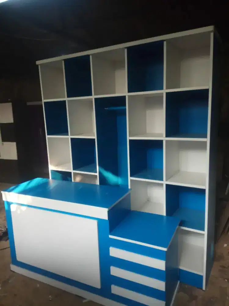 MEJA KASIR & RAK LAUNDRY (SATU SET) WARNA BIRU PUTIH _BAYAR DITEMPAT_