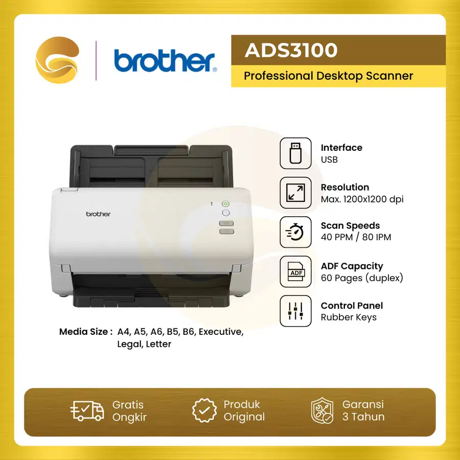 BROTHER Scanner ADS3100 2sided Dekstop Scanner Brother ADS 3100 40 PPM