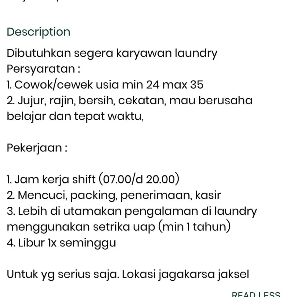 DI BUTUHKAN KARYAWAN LAUNDRY