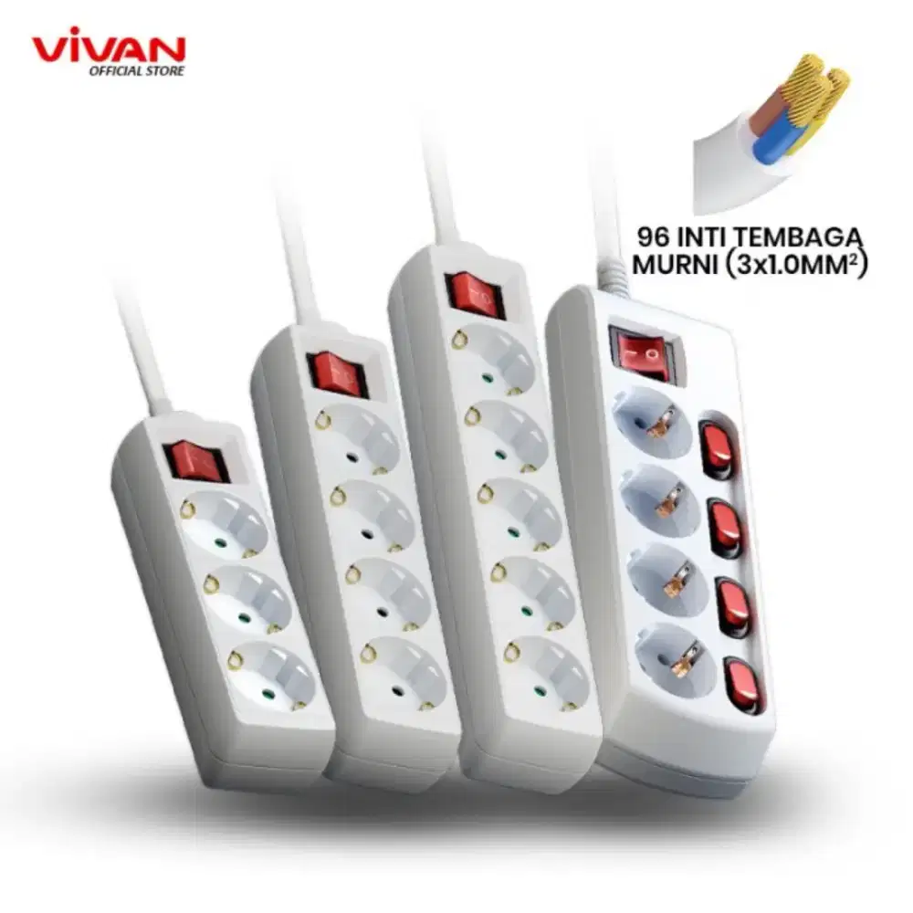 Vivan VPS Stop Kontak Power Strip Socket Kabel 1.6m Colokan Listrik