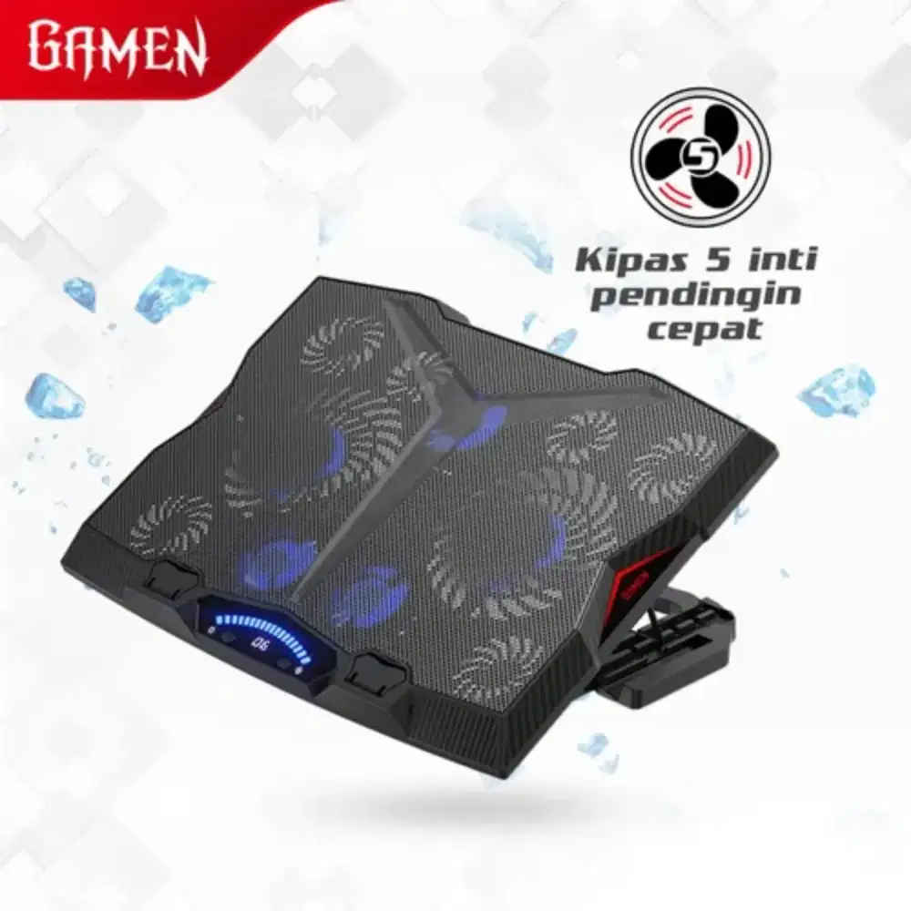 Gamen Cooling Pad Stand Laptop 5 Fan Kipas Pendingin Holder Coolingpad