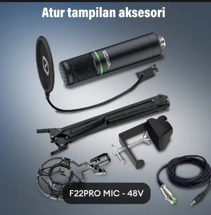 Tirpod set Mic Condensor, Wall Speaker , Mic on Wereless Taff K 35Pro