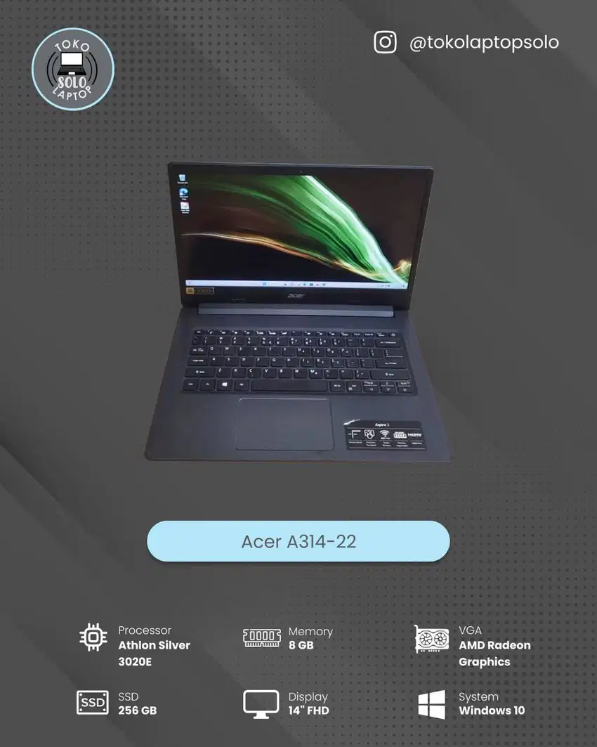 ACER A314-22 AMD Athlon Silver 3020e RAM 8GB SSD 256GB Radeon Graphics