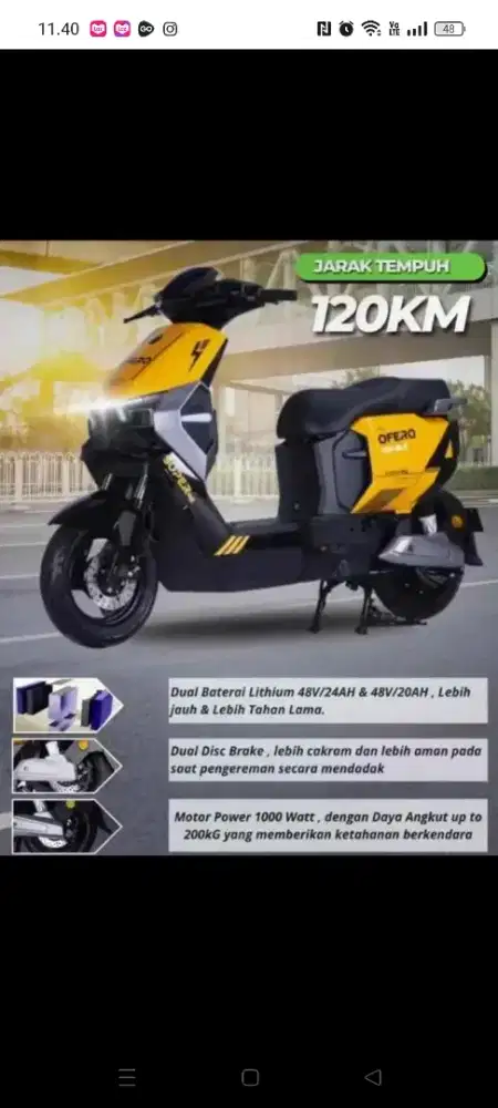 E-BIKE SEPEDA LISTRIK OFERO STAREER  III SPEED 53KM/H POWER 1000W