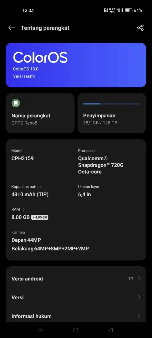 Oppo reno 5 4g 8/128