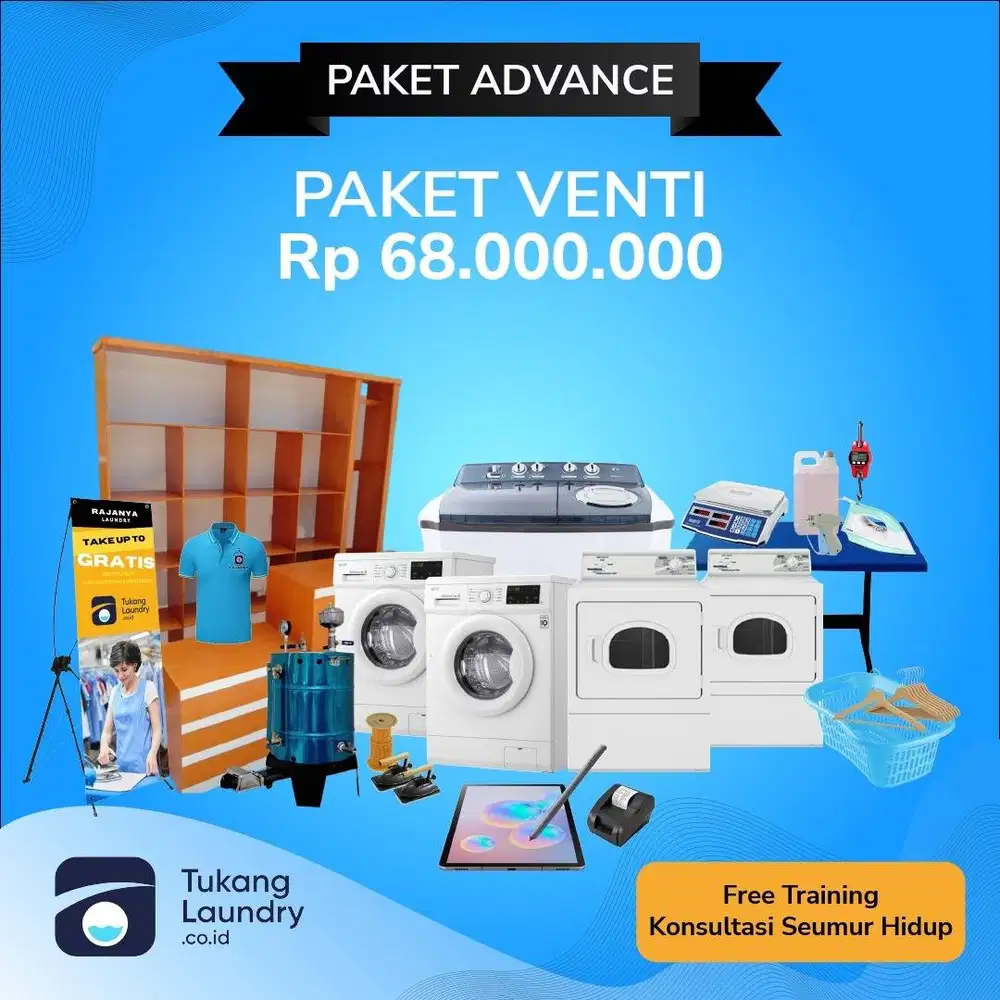 Paket Usaha Laundry Paket VENTI Advance Siap Profit 68 Juta-an LENGKAP
