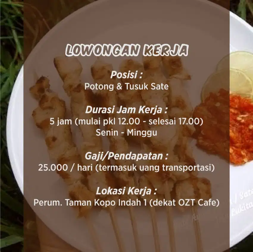 Lowongan Kerja Potong Daging & Tusuk Daging Sate