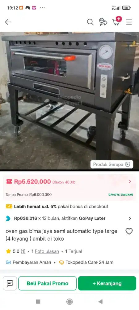 Jual Oven Gas Bima kapasitas Besar  (4 loyang 60x40)