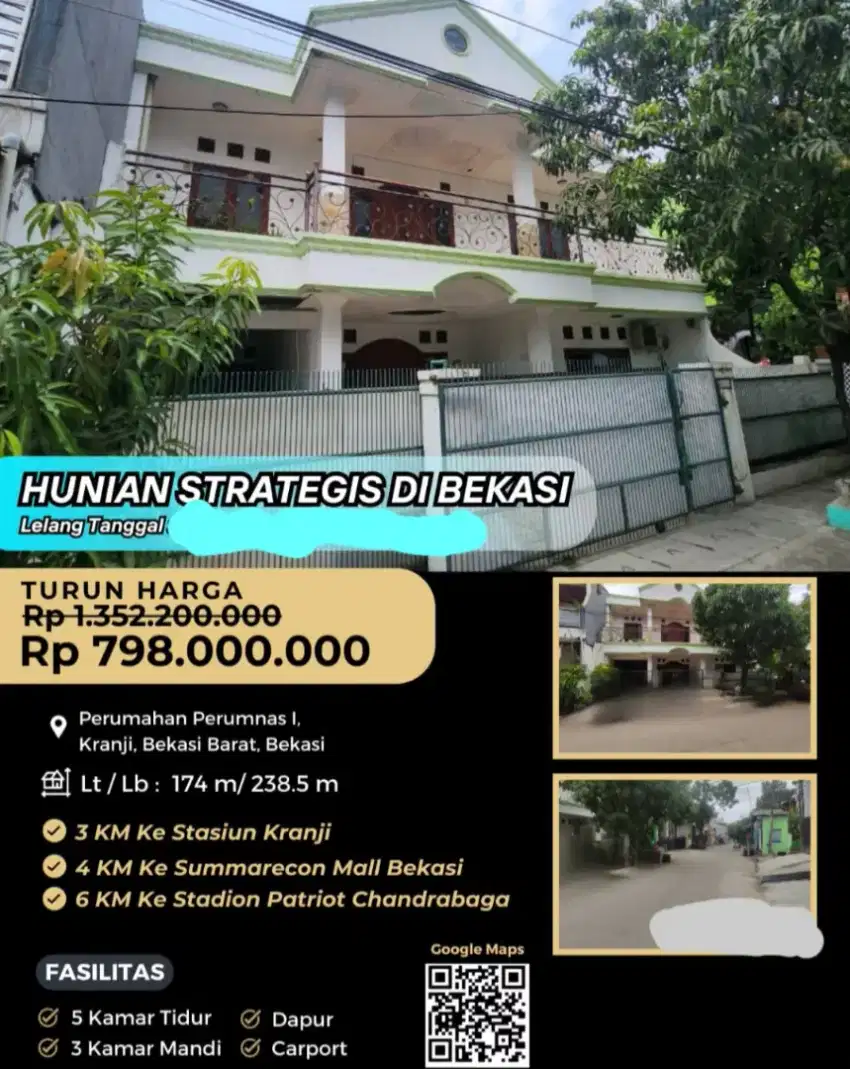 Dijual Rumah 2 Lantai Perumnas I Kranji Bekasi Barat