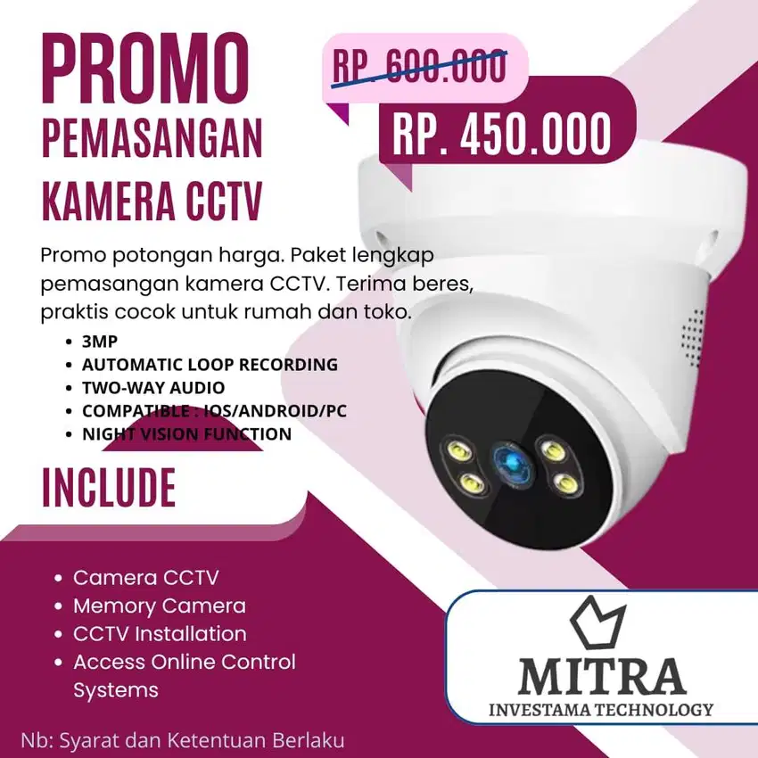 Paket Pasang CCTV WiFi kamera Tersembunyi Keamanan Anti Maling