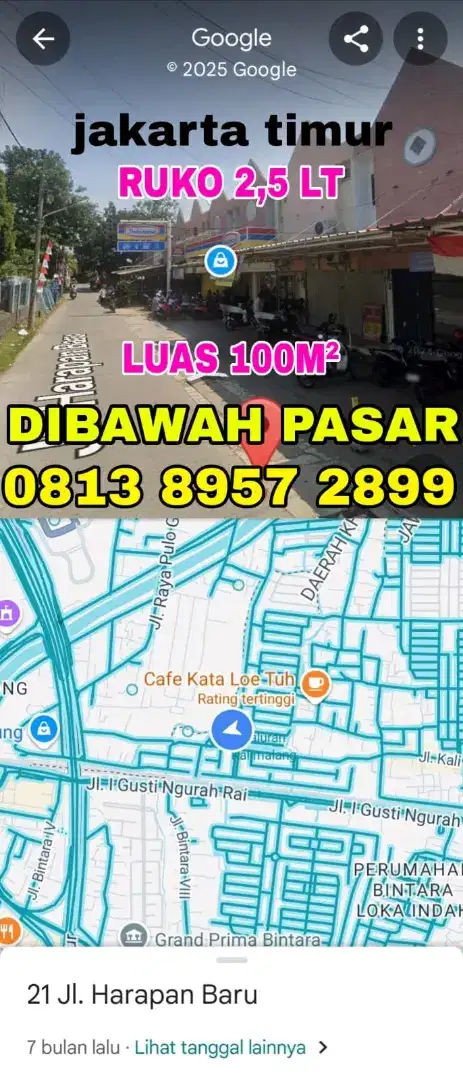 Dibawah h pasar ruko harapan baru regency 2 lt 100meter