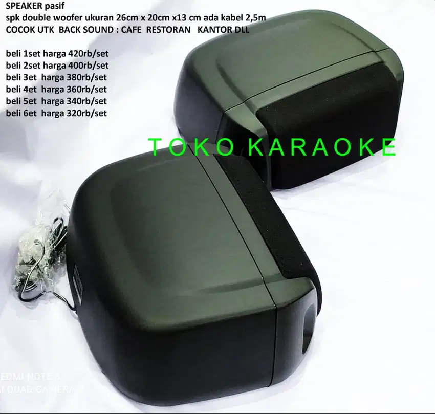 SPEAKER pasif spk double woofer ukuran 26cm x 20cm x13 cm ada kabel 2,