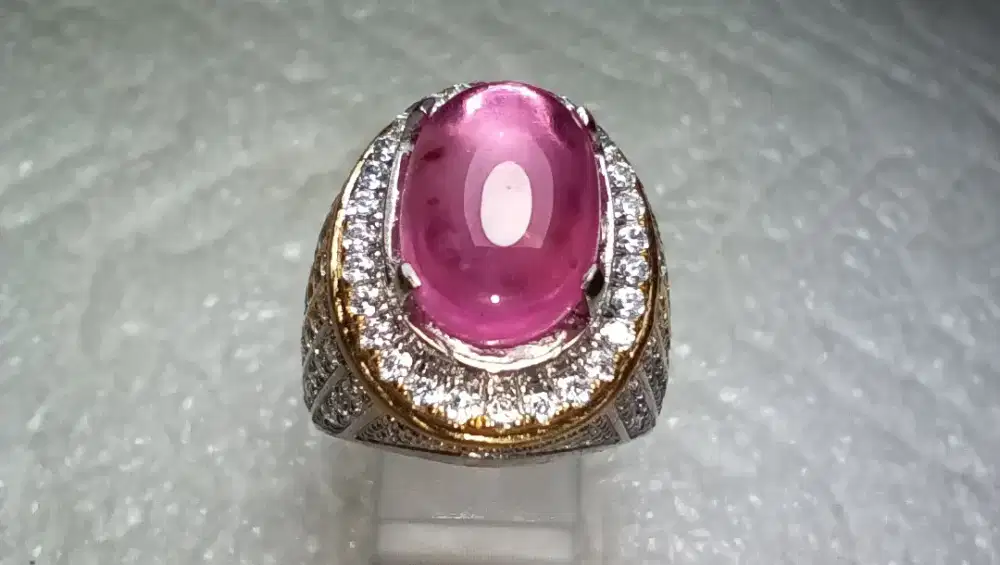 Cincin Perak Natural Pink Sapphire Kristal Mewah Berkelas