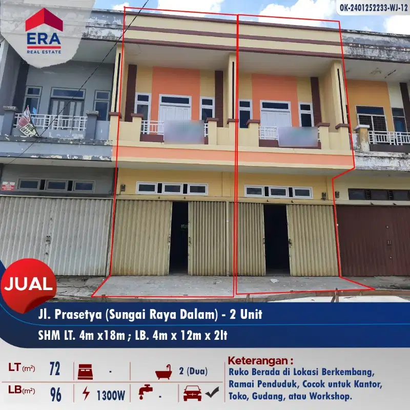 Dijual ruko 2lt di Jl. Prasetya (Serdam)