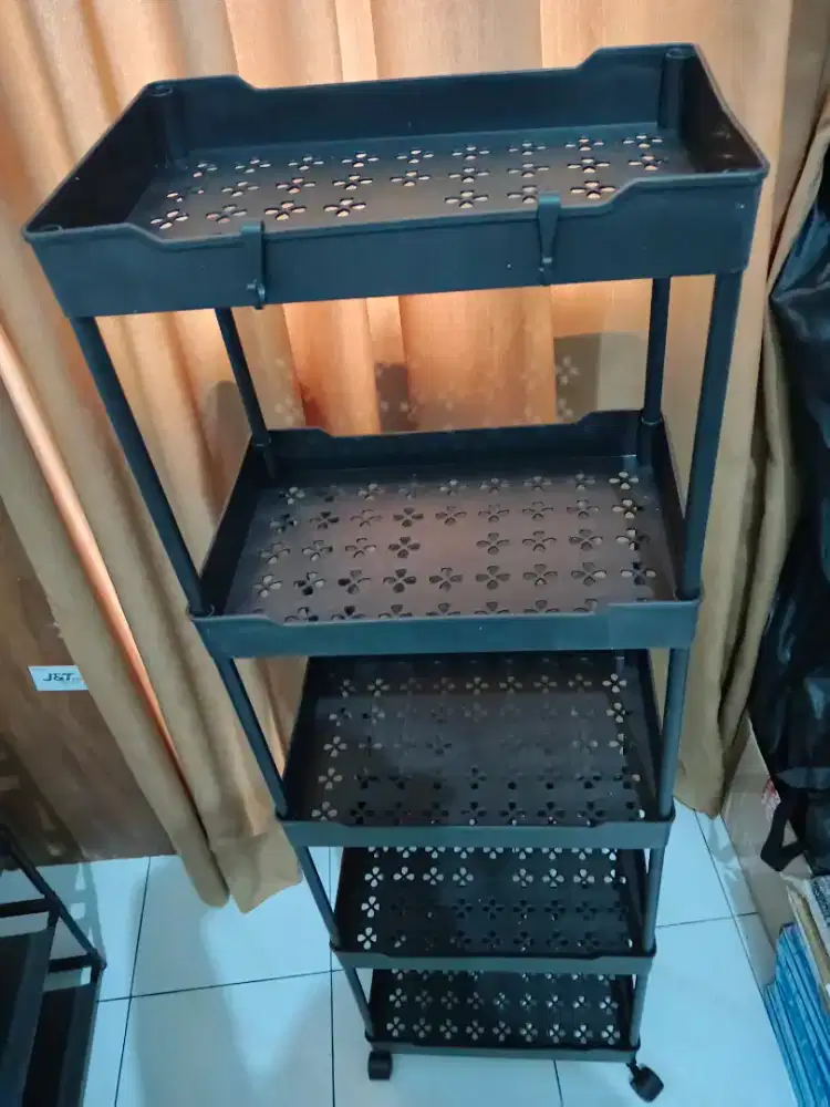 Rak Troli Serbaguna 5susun Bhan plastik Tbal kokoh+roda Uk.35x22x107cm