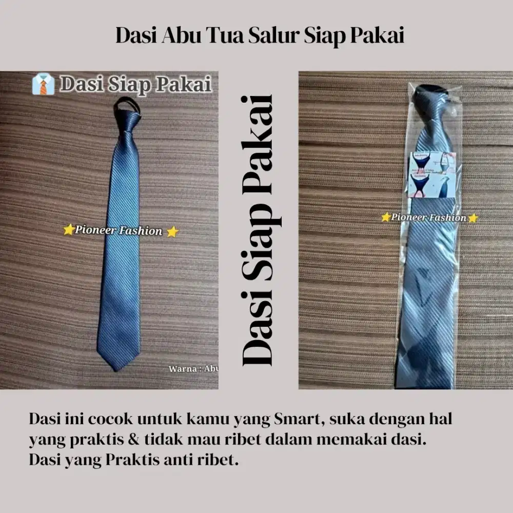 Dasi Abu Tua Salur Siap Pakai