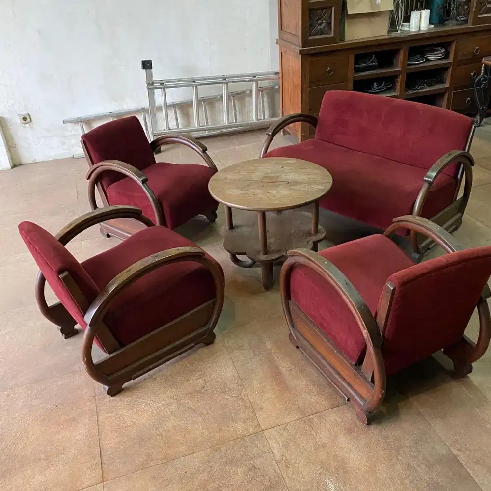 Set Kursi Sedan Maroon Full Jati Antik