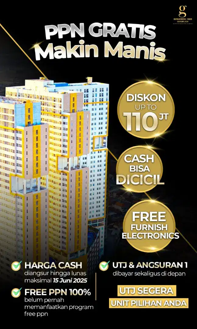 MURAH BARU Apartemen Gunawangsa Tidar 2 BR Siap huni Surabaya Pusat