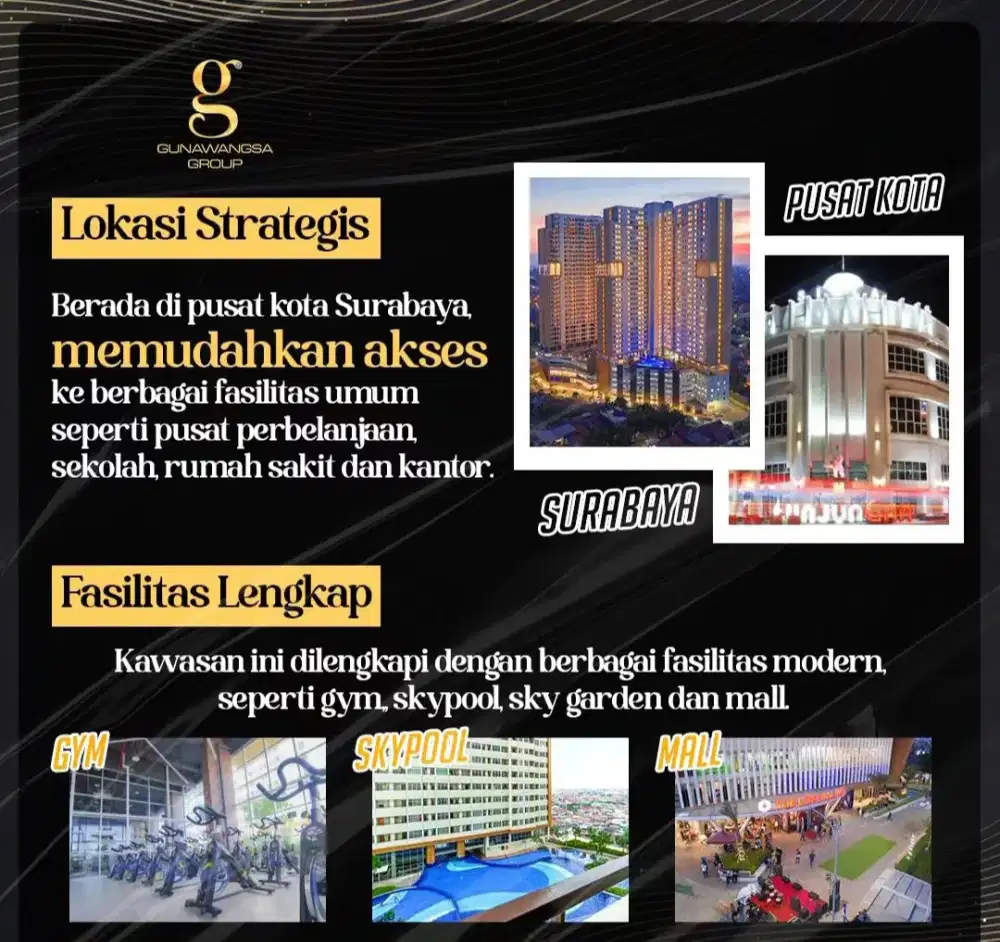 CASH CICIL Apartemen Gunawangsa Tidar 2 BR Siap huni Surabaya Pusat