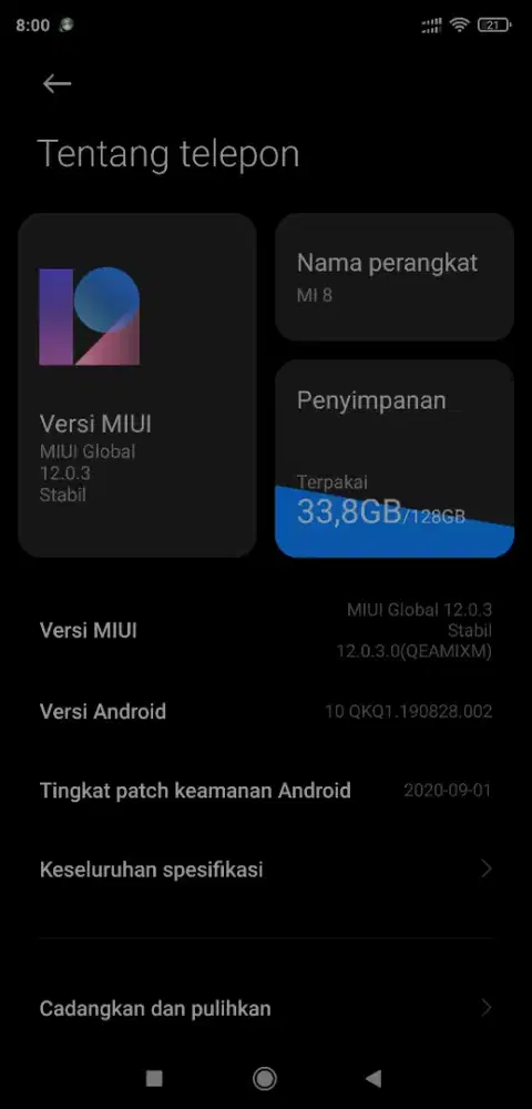 Xiaomi MI 8 6/128 (BATANGAN)