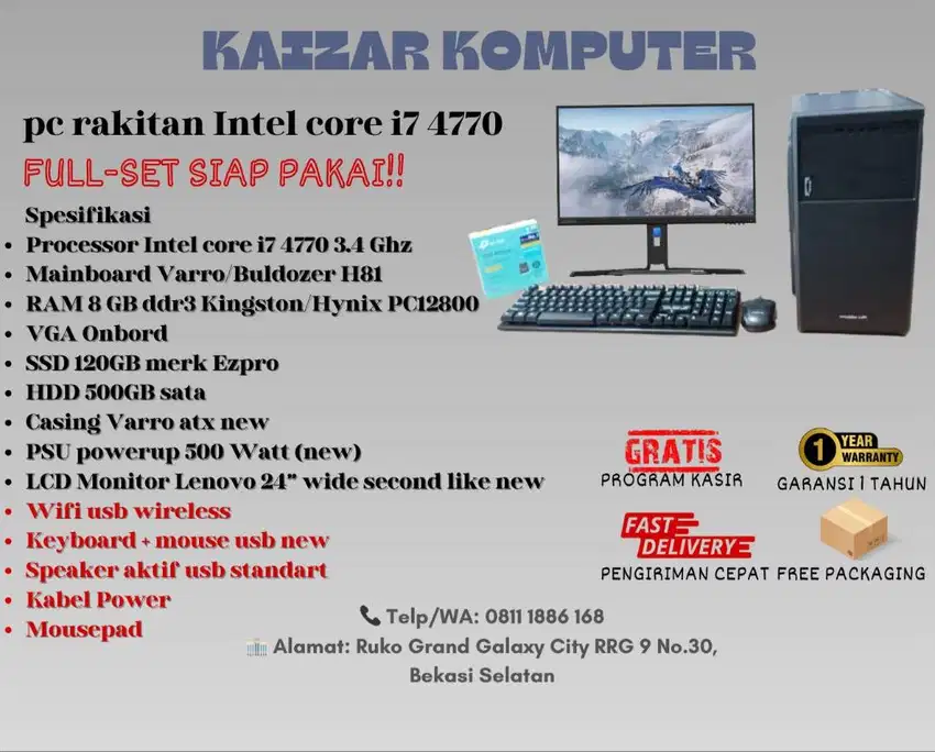 PC Rakitan Core i7 4770 haswel komplit siap kerja