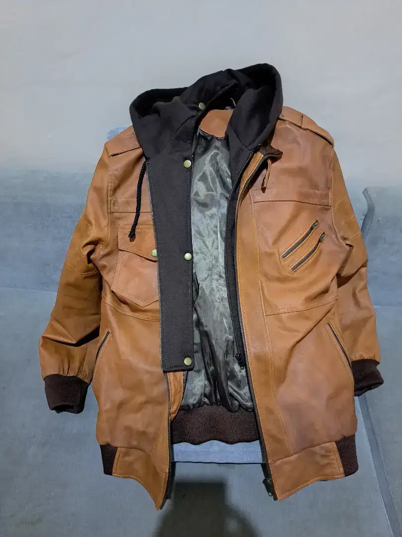 Jaket Kulit Asli Keren Mulus 99% Plus Hoodie Tebal