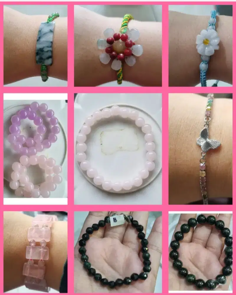 (Harga per PCS) Gelang batu giok burma, mocui, tourmalin, dll