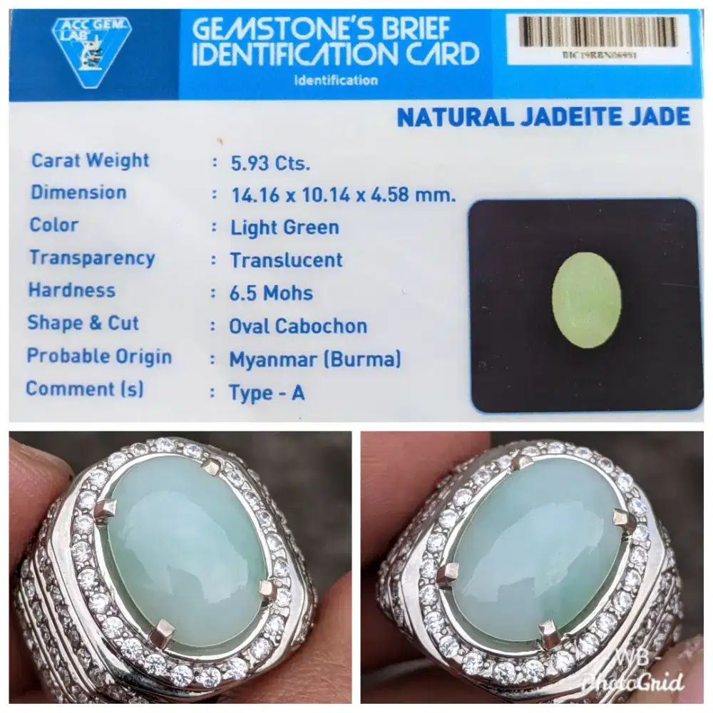 natural jadeite jade giok burma tipe A ring perak memo ACC lab