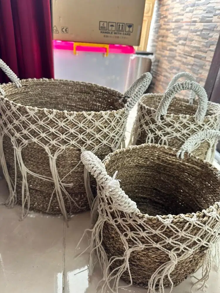 Keranjang bohemian/keranjang anyaman enceng gondok/keranjang natural/