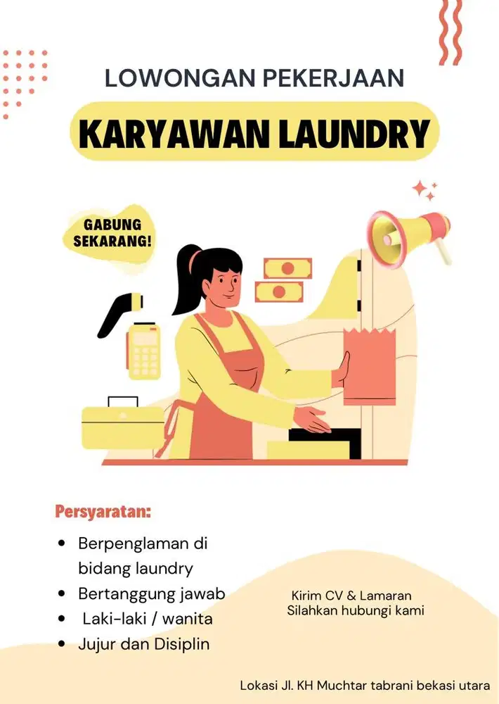 DICARI Pegawai laundry BERPELANGALAMAN (FULL SERVICE)
