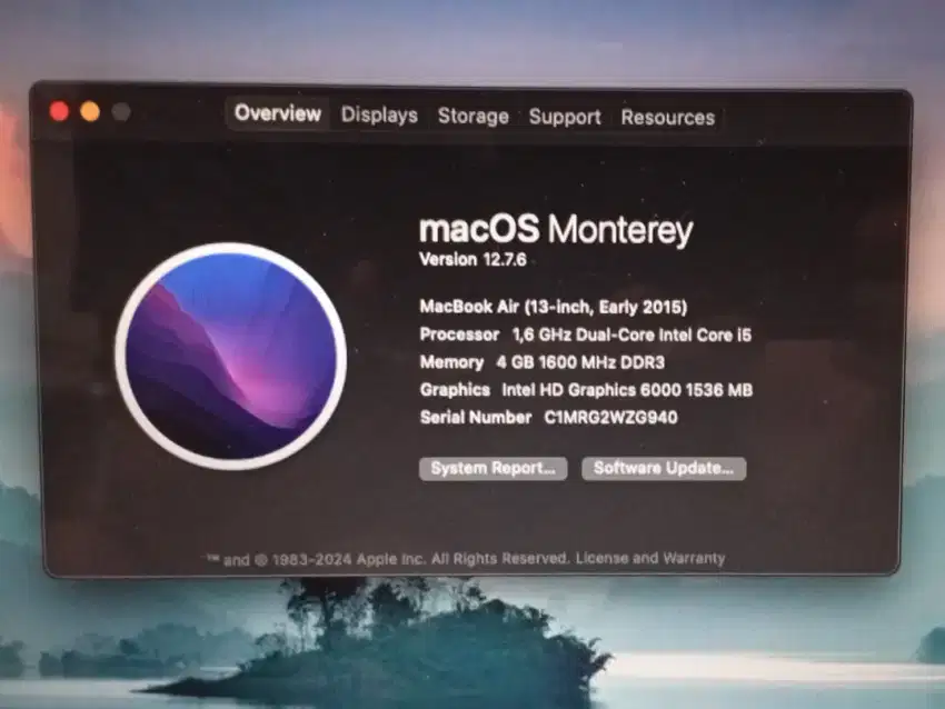 Macbook Air i5 2015 RAM 4GB SSD 128GB
