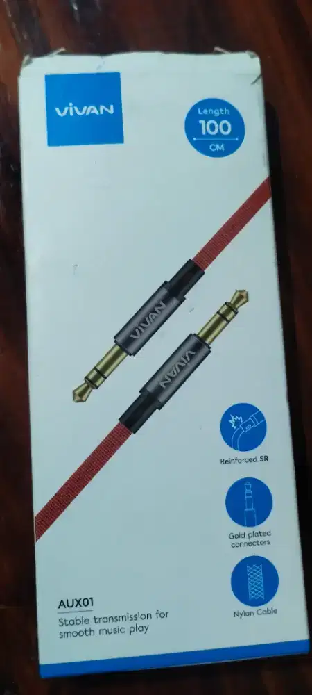 Kabel Audio Nylon Headset VIVAN AUX01 gold plate connector, 100 cm