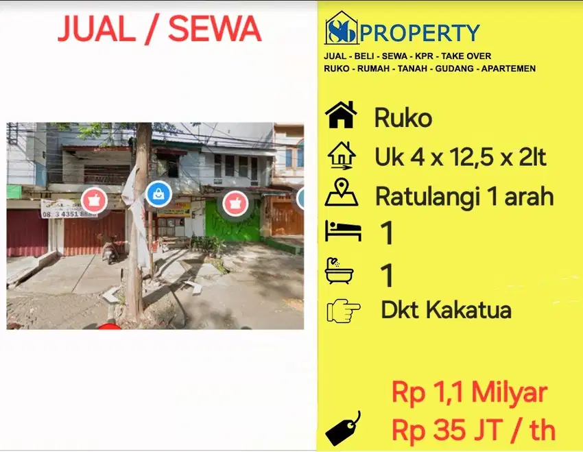 DISEWAKAN Ruko jl ratulangi cocok untuk usaha dkt kakatua cendrawasih