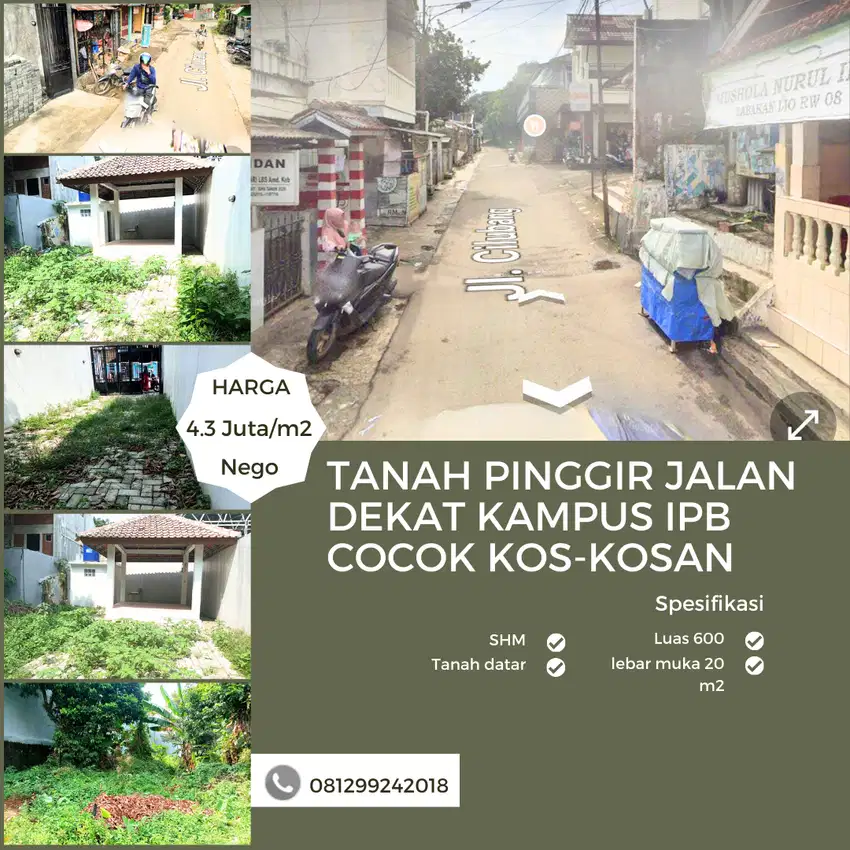 Tanah Pinggir Jalan Dekat Kampus IPB Cocol Untuk Kos-kosan Dan SHM