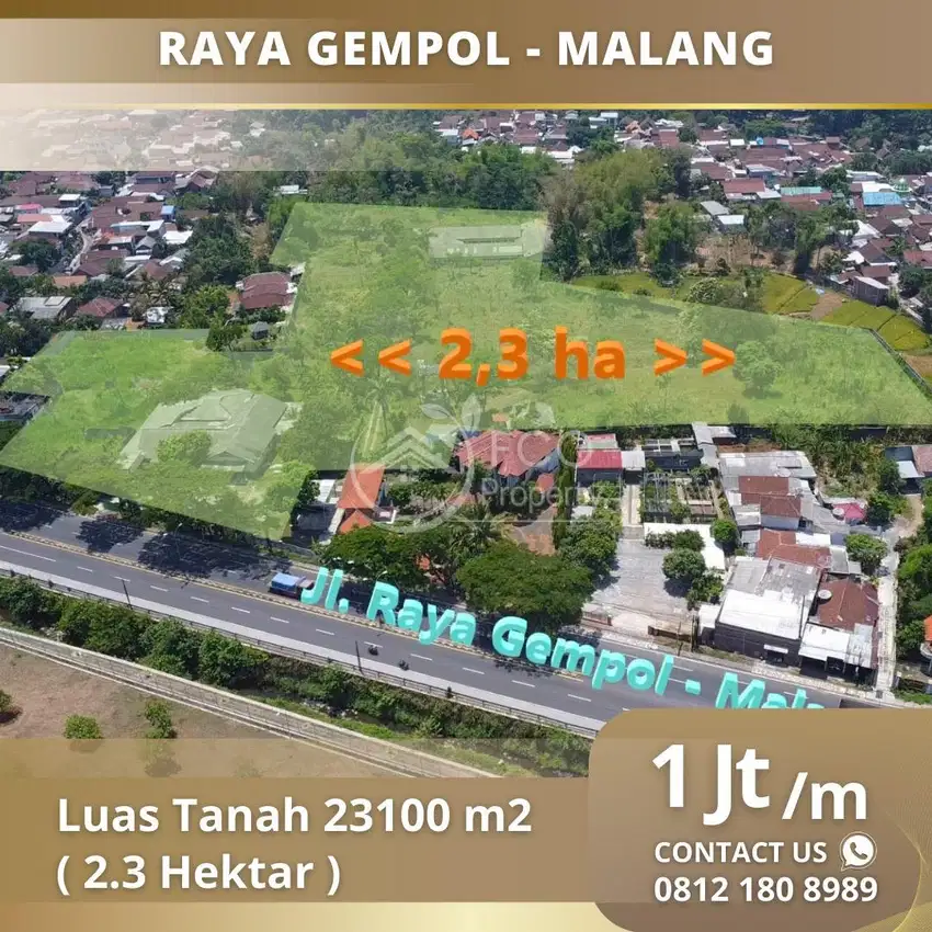 Tanah Luas 2.3 Hektar Raya Gempol Malang