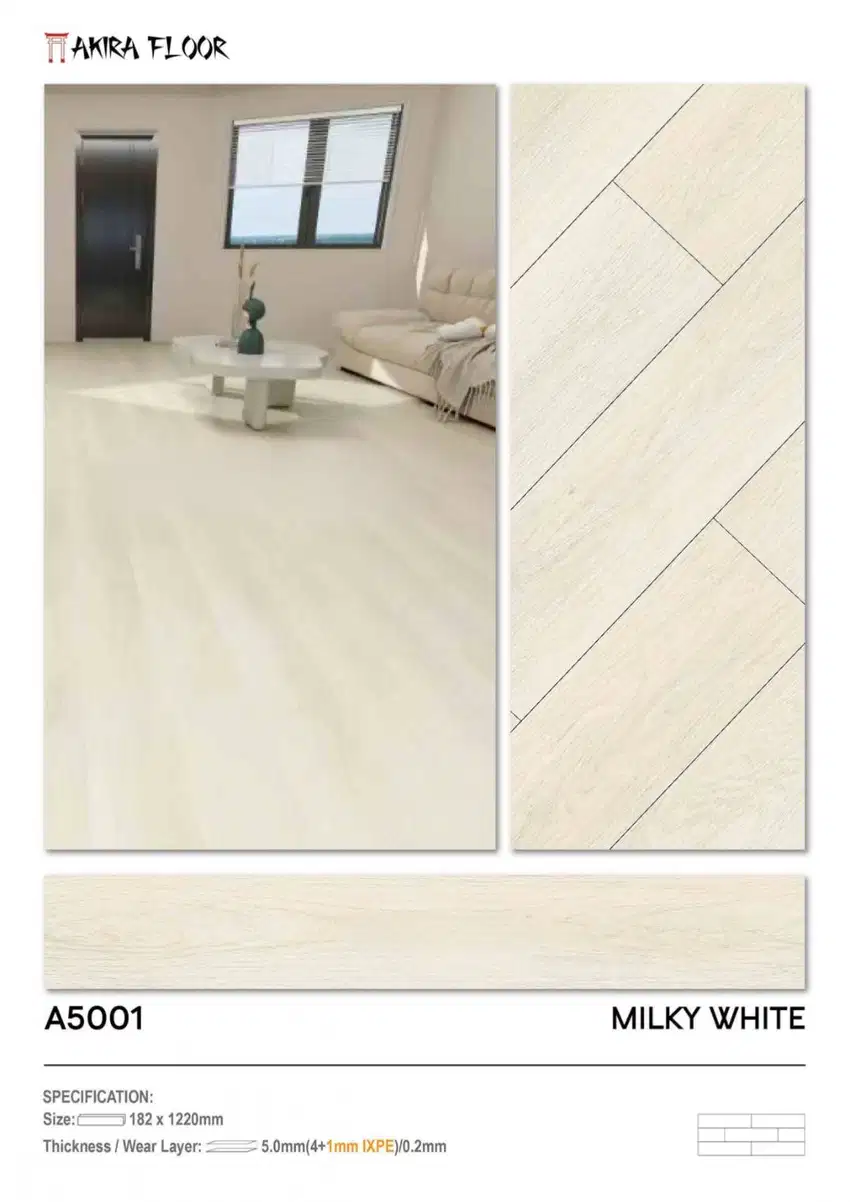 SPC Lantai Motif Kayu Tebal 5mm (Include IXPE) / SPC Flooring AKIRA