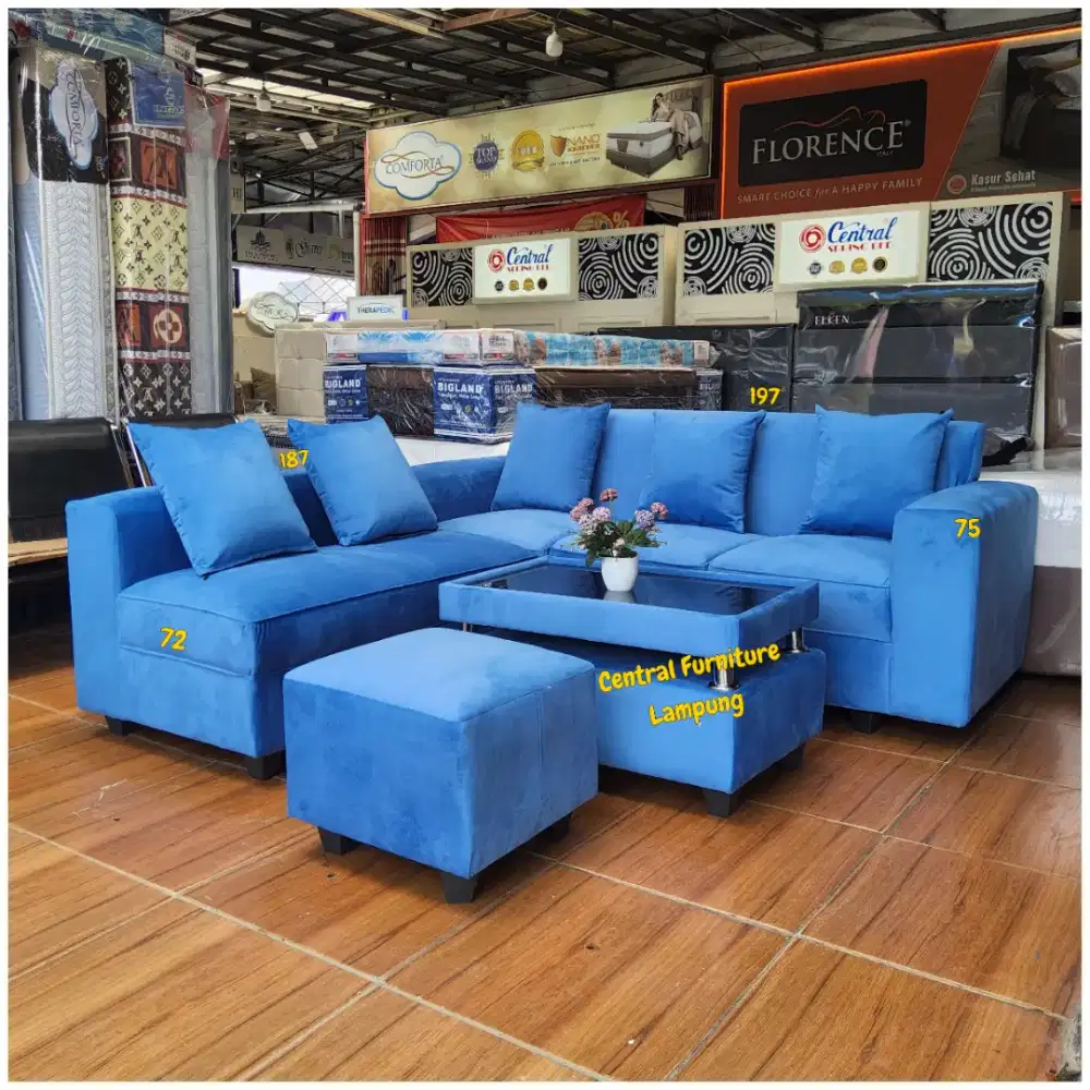Sofa L Sudut Minimalis Vegas Blue Empuk