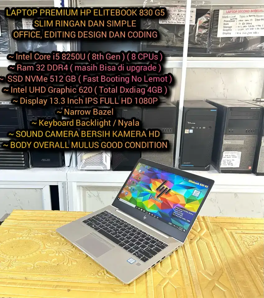 LAPTOP DESIGN RAM 32GB MERK HP
INTEL CORE i5 GEN 8TH
Laptop Coding