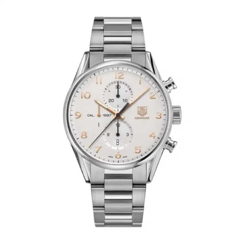 Tag Heuer Carrera Cal.1887, Silver Dial Gold Index Chronograph 43 mm