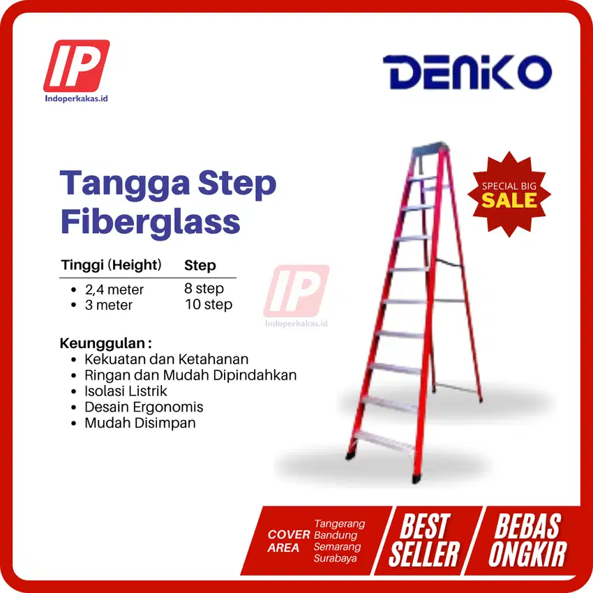 Tangga Fiberglass Step Denko Ladder 8 -10 Steps 2,4 - 3 Mater