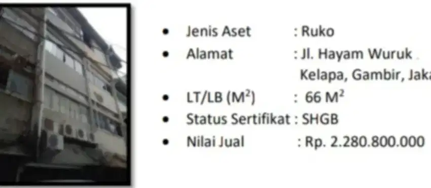 Dijual Ruko Tua Hitung Tanah Hayam Wuruk Hadap Dalam