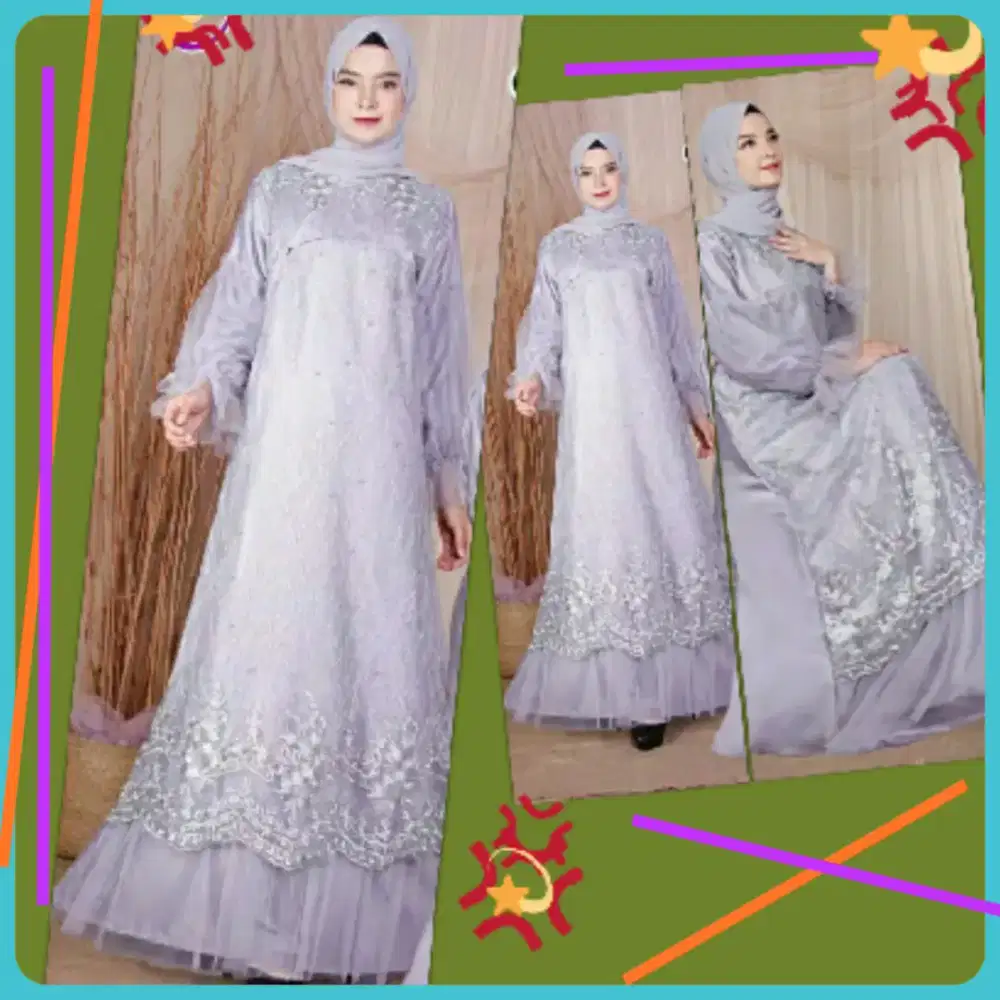 New Gamis Pesta  Soft Gret Tulle Elegant