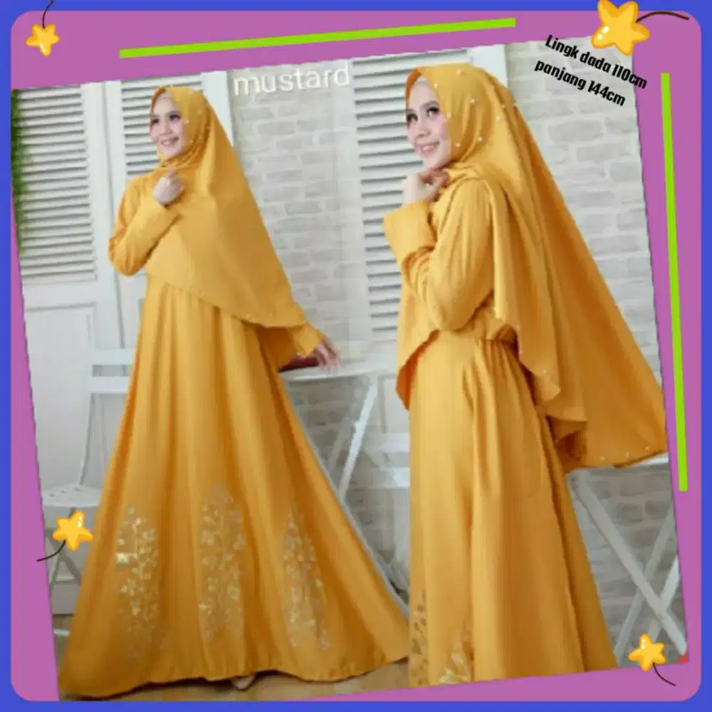 New Syari Gamis Bunga Emas  Tabur Mutiara