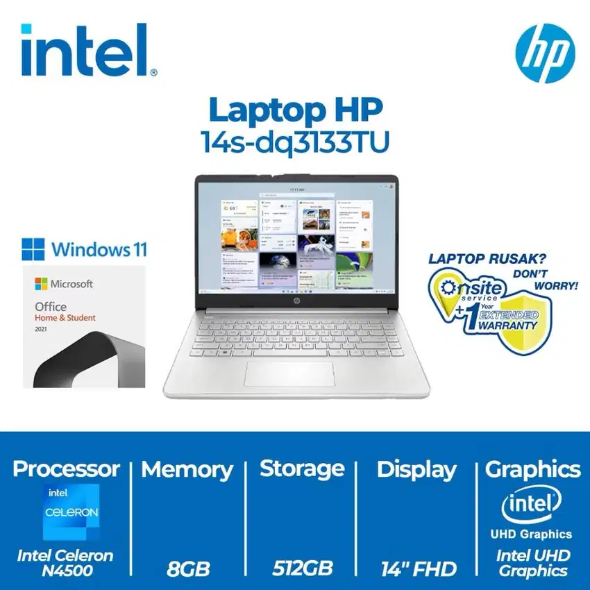 HP 14s dq3133TU Intel Celeron N4500 Ram 4 GB SSD 512 GB FHD 14