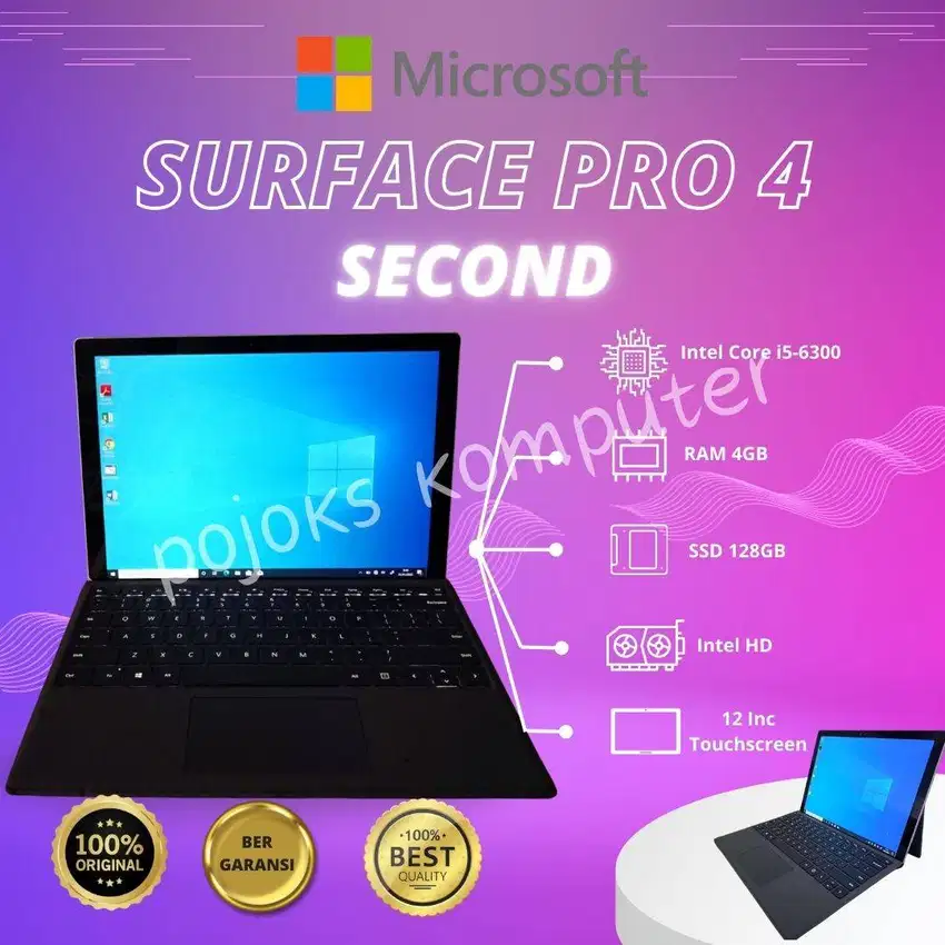 MICROSOFT SURFACE PRO 4 CORE i5 6300 RAM 4GB SSD 128GB SECOND