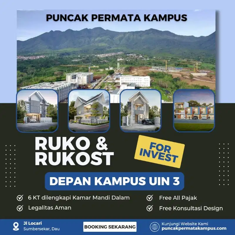 dijual ruko pinggir jalan depan kampus uin