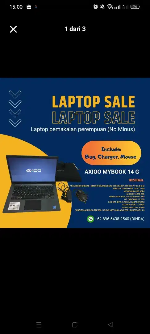 BU Di Jual laptop second AXIOO MYBOOK 14G RAM 8GB